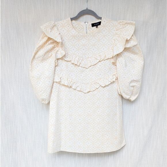 En Saison Cream Denim Embroidered Ruffle Short Dress, size S - Picture 2 of 8